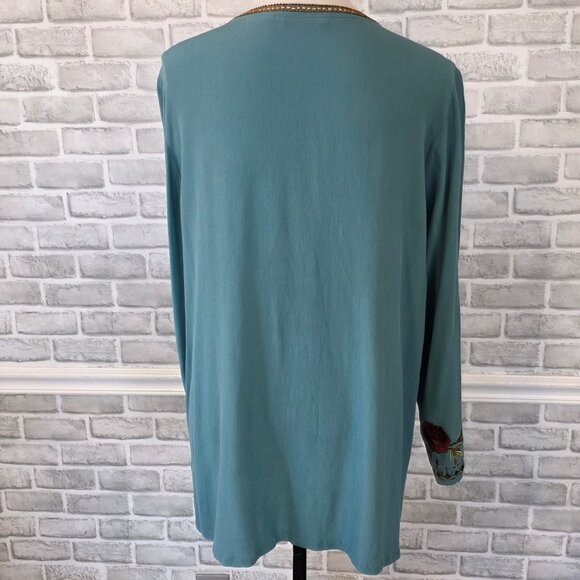 Soft Surroundings Embroidered Teal Tunic Top Feminine Flowy Resort Cottage XL - Picture 3 of 8